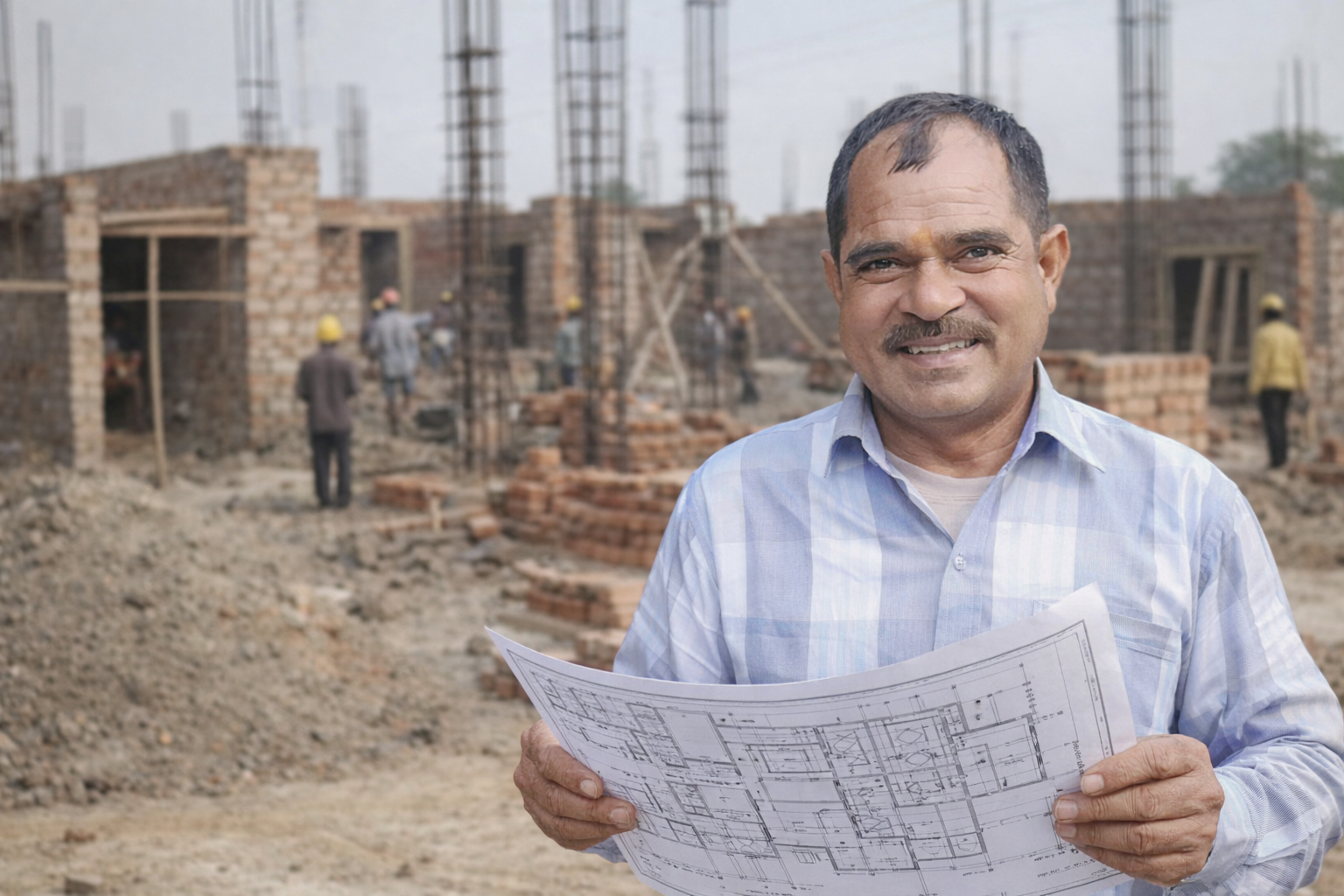 Construction team discussing a site plan