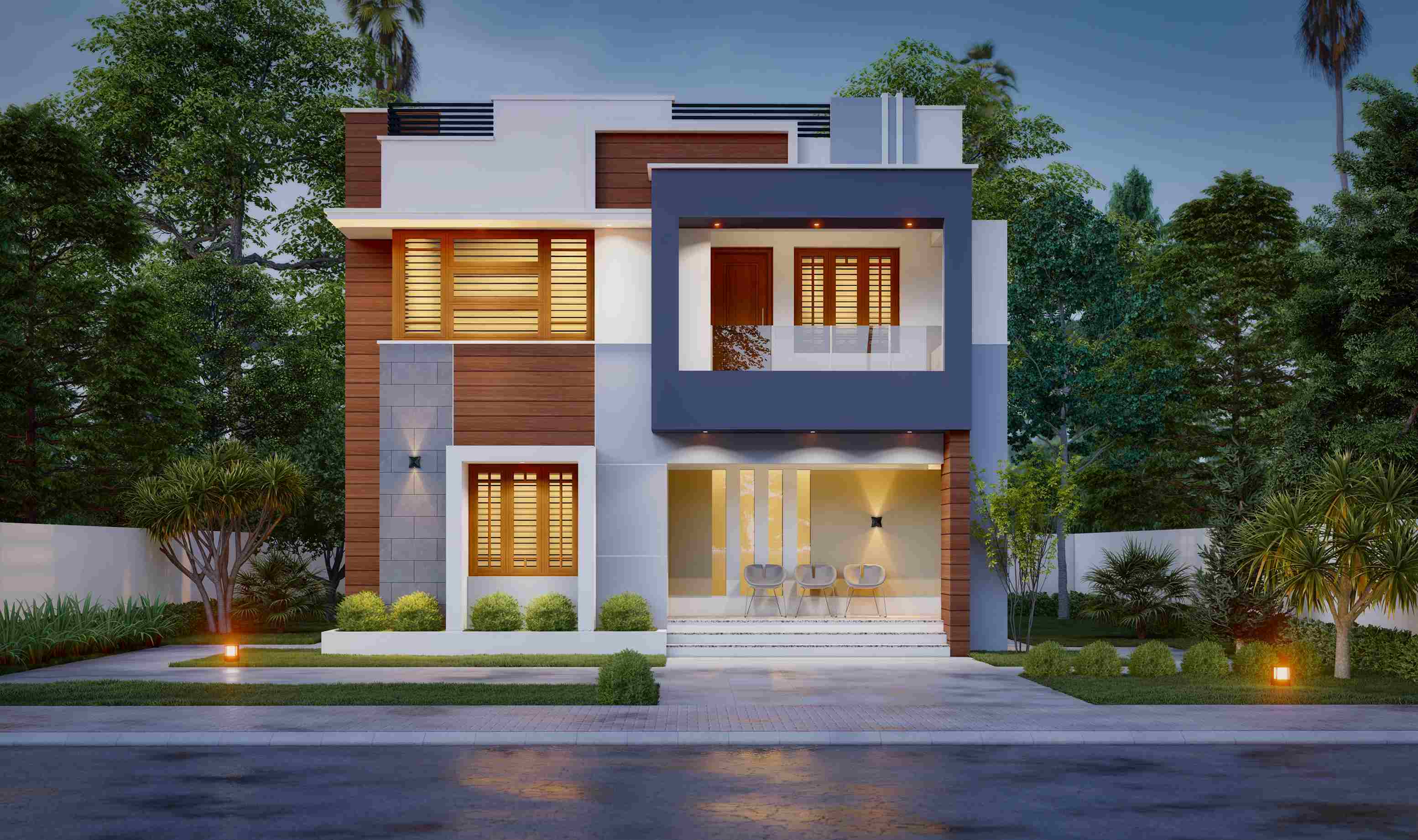 Contemporary two-story residence elevation